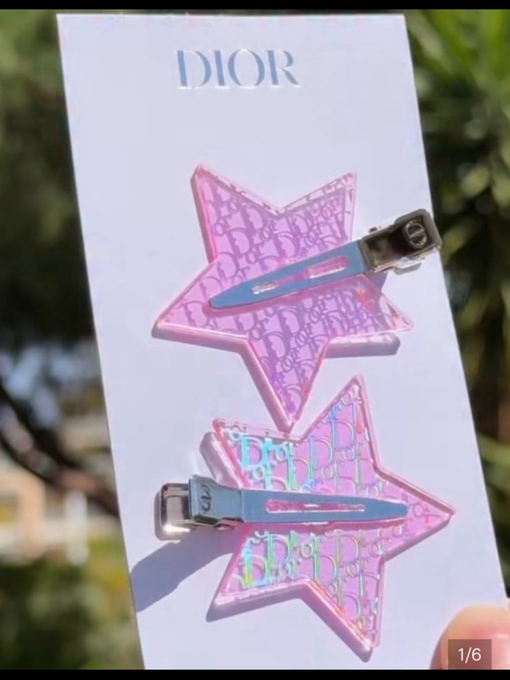 Dior Pink Holographic Star Logo Hair Clips